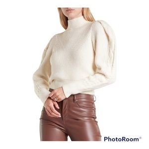 NWT Express Cable Knit Puff Sleeve Open Back Sweater